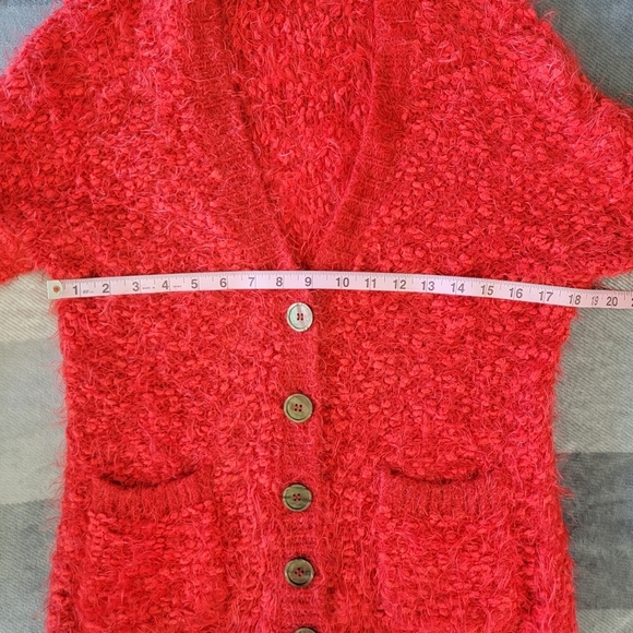 MOTH Anthropologie Red Cardigan Eyelash Sweater Buttons Pockets Soft Size XS - Picture 10 of 11